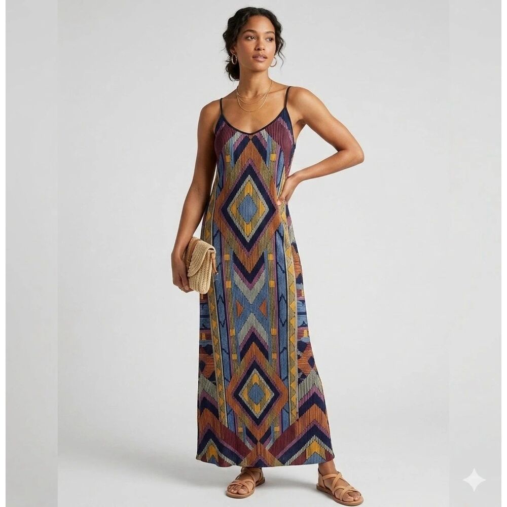 Nicole Miller Maxi Dress Womens L Abstract Slip Statement Wearable Art 90s Y2K